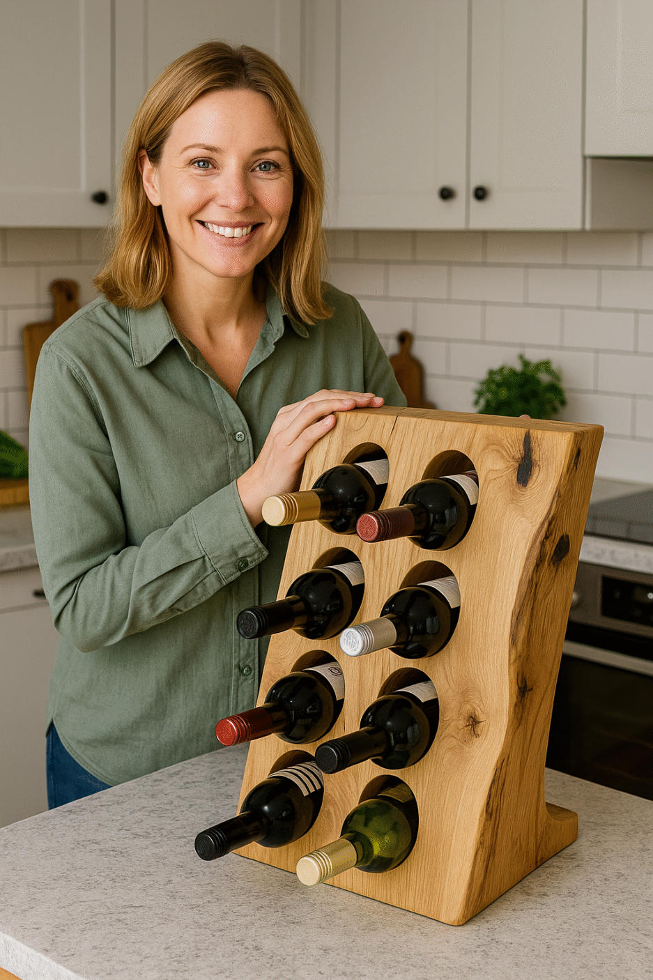 Luxus-Weinregal aus massivem Eichenholz – Ein Meisterwerk für Ihre Weinsammlung (Für 8 Flaschen)