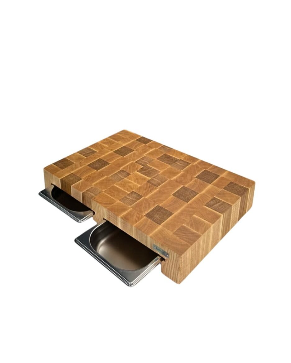 Tortendub-Schneidebrett mit zwei Gastro-Schubladen 40x30 cm — Handgefertigt aus Eiche & Esche mit Leinöl-Schutz gegen Wasser, Pilze & Flecken