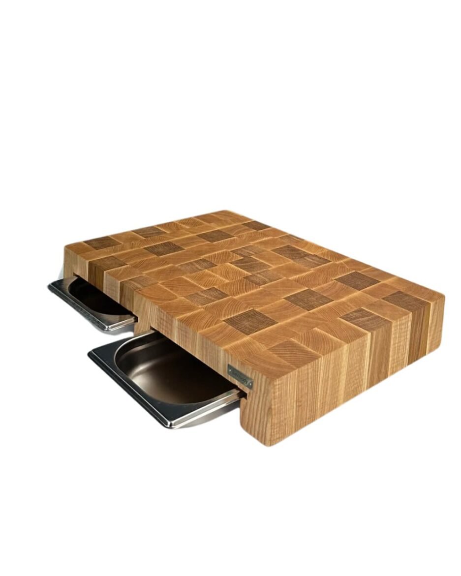 Tortendub-Schneidebrett mit zwei Gastro-Schubladen 40x30 cm — Handgefertigt aus Eiche & Esche mit Leinöl-Schutz gegen Wasser, Pilze & Flecken