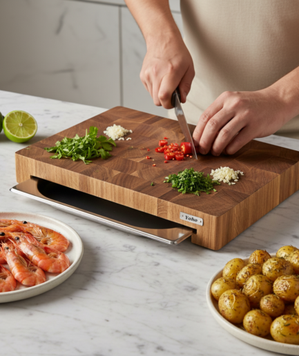 Professionelles Eschenholz-Schneidebrett mit Gastro-Schublade 30×40 cm