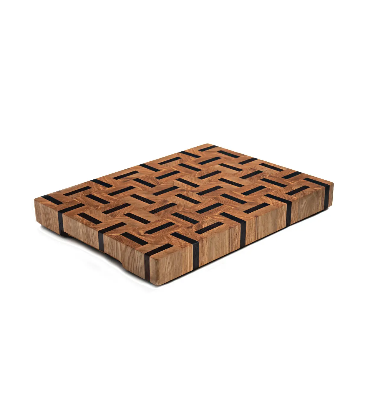 Stirnholz Schneidebrett aus Esche und Sapele – Einzigartiges Design-Schneidebrett für Ihre stilvolle Küche Stirnholz Schneidebrett aus Esche und Sapele mit Muster – Einzigartiges Design-Schneidebrett für Ihre stilvolle Küche