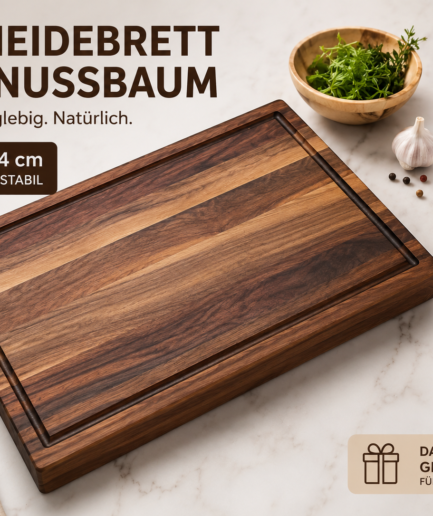 Langholz Schneidebrett aus Nussbaum | 50×30×4 cm | Mit Saftrille | Handgefertigt in Deutschland
