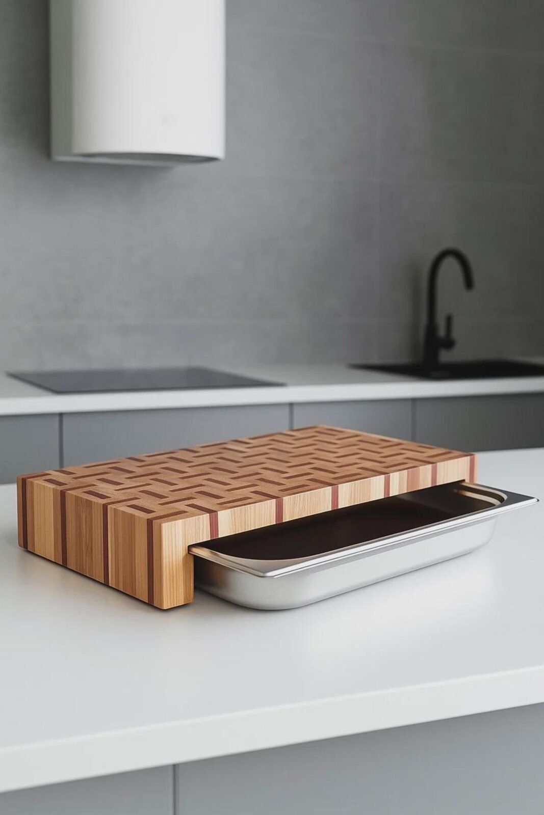 Stirnholz Schneidebrett Esche & Sapele | 60×34 cm | 8L Gastrobehälter Stirnholz Schneidebrett Esche & Sapele | 60×34 cm | 8L Gastrobehälter
