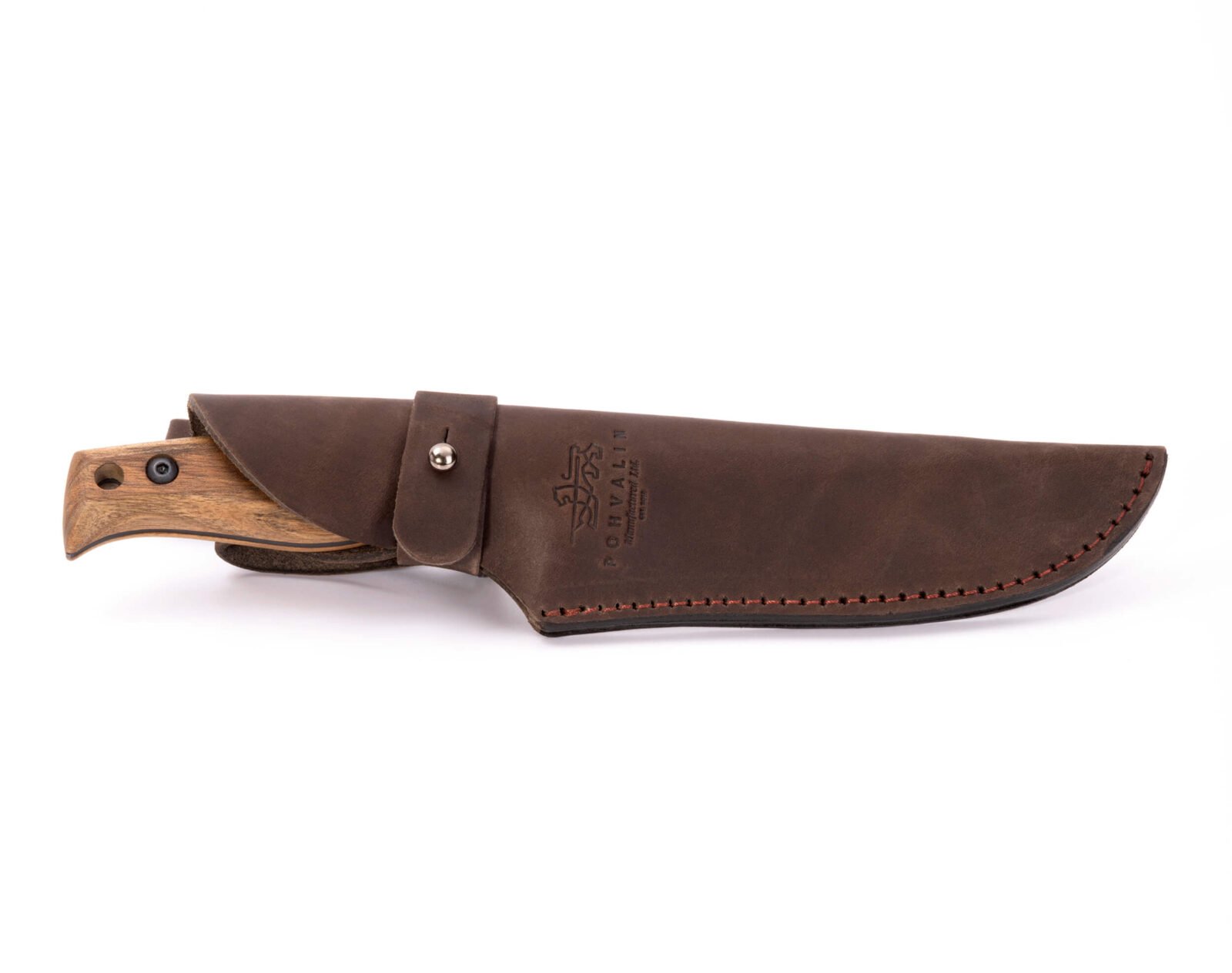 Handgeschmiedetes Bushcraft-Messer RK-3 — geschwärzte Klinge aus 65G-Kohlenstoffstahl, stabilisierter Nussbaumgriff, Lederscheide Handgeschmiedetes Bushcraft-Messer RK-3 — geschwärzte Klinge aus 65G-Kohlenstoffstahl, stabilisierter Nussbaumgriff, Lederscheide