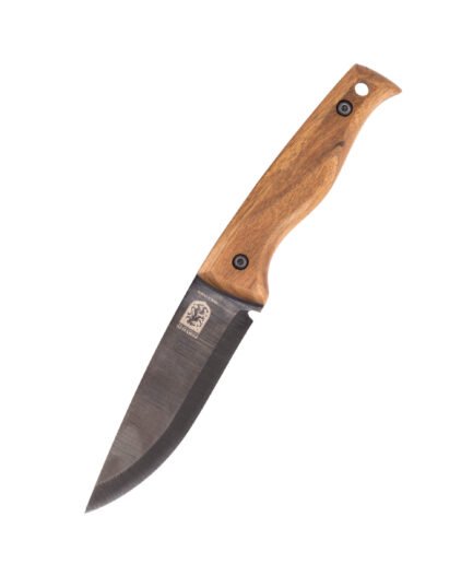 Handgeschmiedetes Bushcraft-Messer RK-3 — geschwärzte Klinge aus 65G-Kohlenstoffstahl, stabilisierter Nussbaumgriff, Lederscheide Handgeschmiedetes Bushcraft-Messer RK-3 — geschwärzte Klinge aus 65G-Kohlenstoffstahl, stabilisierter Nussbaumgriff, Lederscheide
