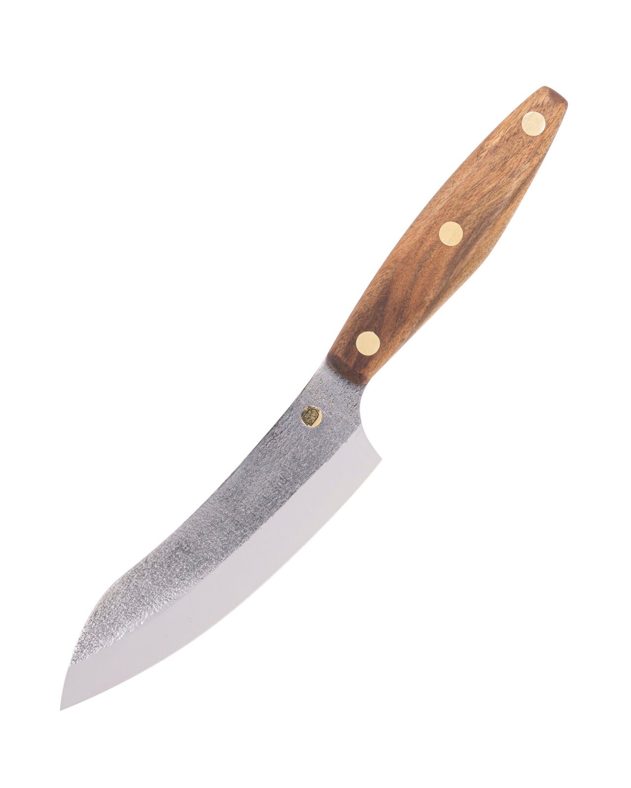 Küchenmesser S3 — 13,5 cm Klinge aus Kohlenstoffstahl (X12MF), Nussbaumgriff, handgefertigt Küchenmesser S3 — 13,5 cm Klinge aus Kohlenstoffstahl (X12MF), Nussbaumgriff, handgefertigt