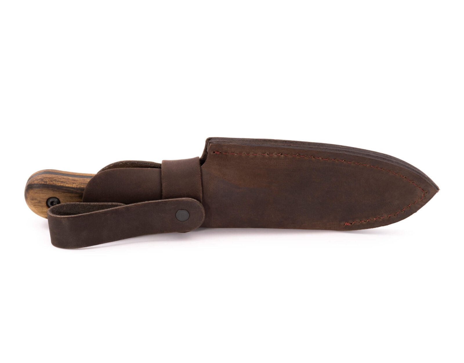Bushcraft-Messer RK-5 — 9,5 cm brünierte Klinge aus Federstahl (65G), stabilisierter Nussbaumgriff, Lederscheide Bushcraft-Messer RK-5 — 9,5 cm brünierte Klinge aus Federstahl (65G), stabilisierter Nussbaumgriff, Lederscheide