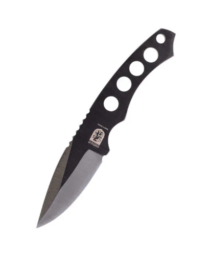 Skeleton-Messer SK1 – Bushcraft-Messer mit 8 mm Rücken, Full Tang und Lederscheide Bushcraft-Messer SK1 Skeleton — 9 cm Klinge, 8 mm Klingenrücken, Federstahl 65G brüniert, Lederscheide