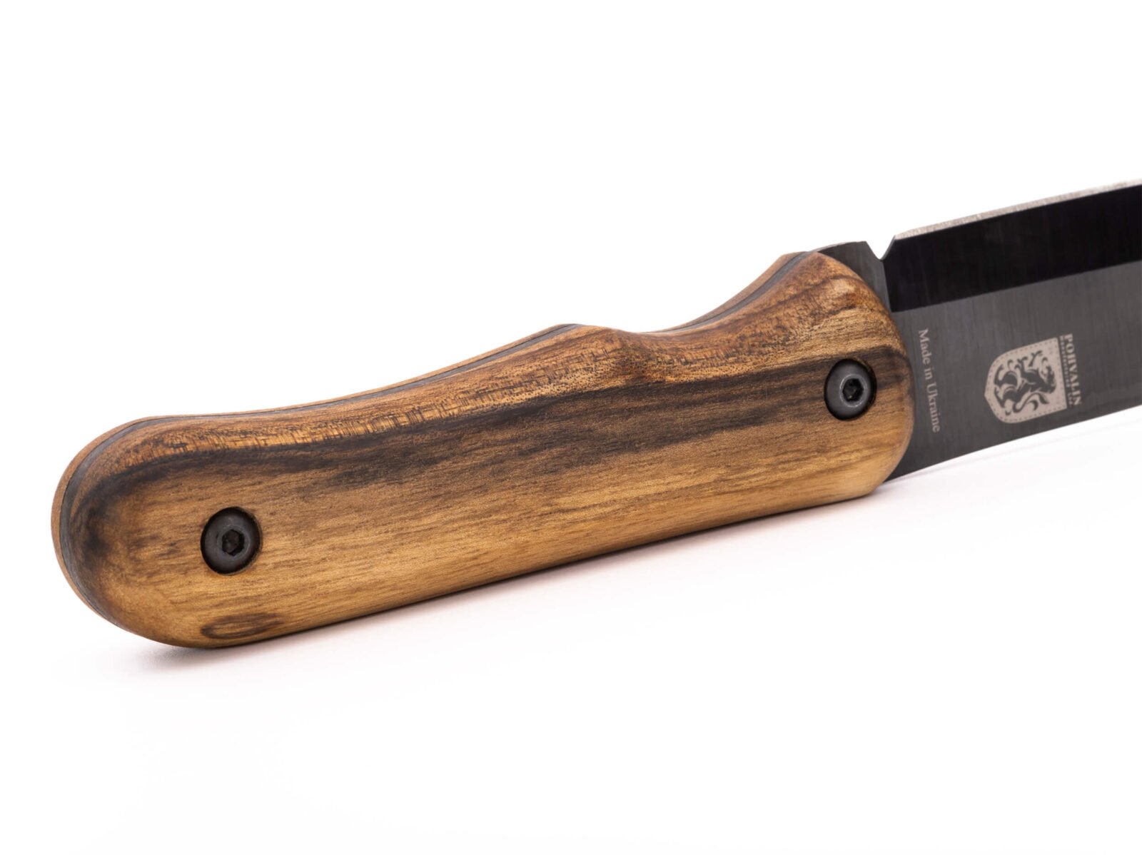 Bushcraft-Messer RK-5 — 9,5 cm brünierte Klinge aus Federstahl (65G), stabilisierter Nussbaumgriff, Lederscheide Bushcraft-Messer RK-5 — 9,5 cm brünierte Klinge aus Federstahl (65G), stabilisierter Nussbaumgriff, Lederscheide