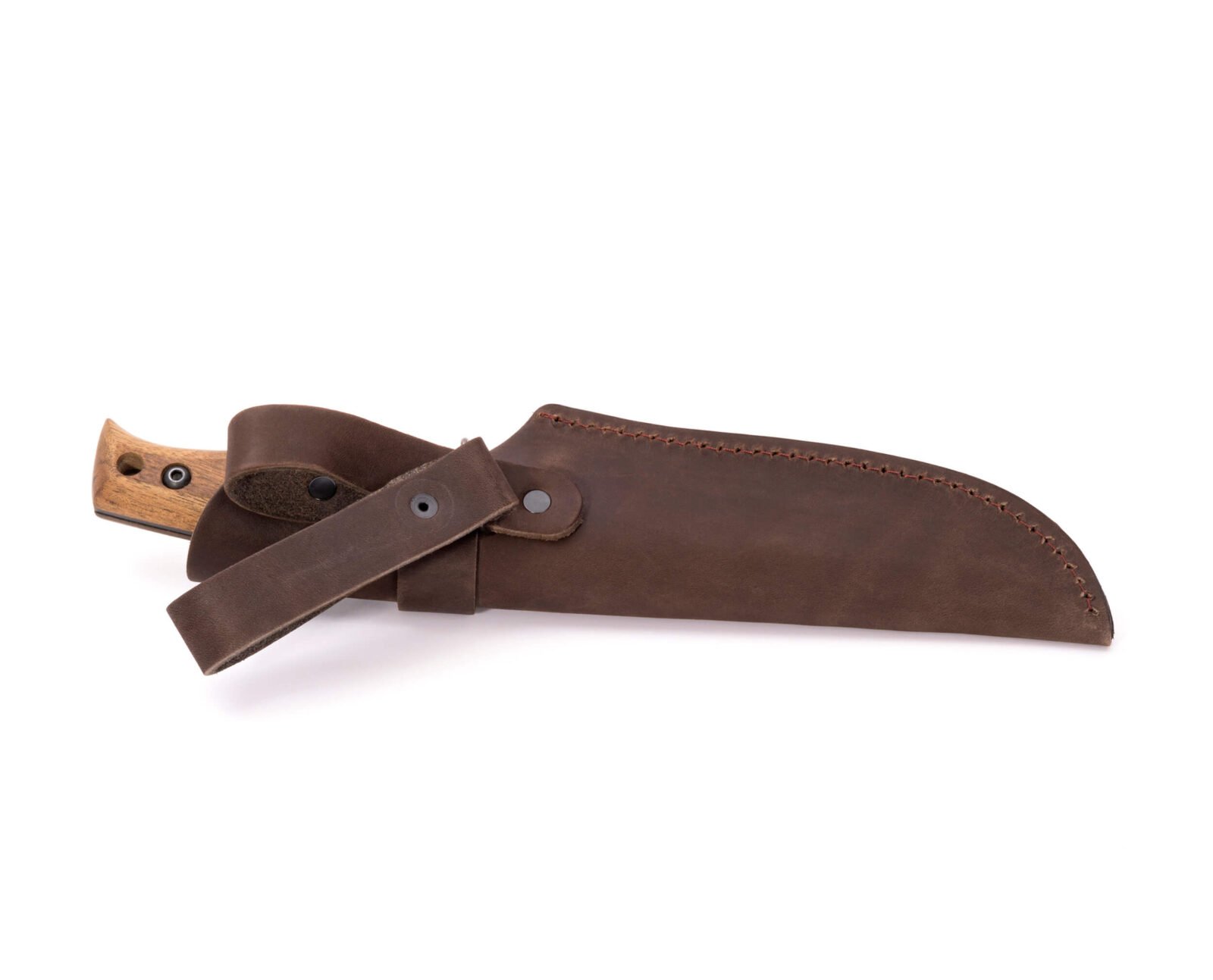Handgeschmiedetes Bushcraft-Messer RK-3 — geschwärzte Klinge aus 65G-Kohlenstoffstahl, stabilisierter Nussbaumgriff, Lederscheide Handgeschmiedetes Bushcraft-Messer RK-3 — geschwärzte Klinge aus 65G-Kohlenstoffstahl, stabilisierter Nussbaumgriff, Lederscheide