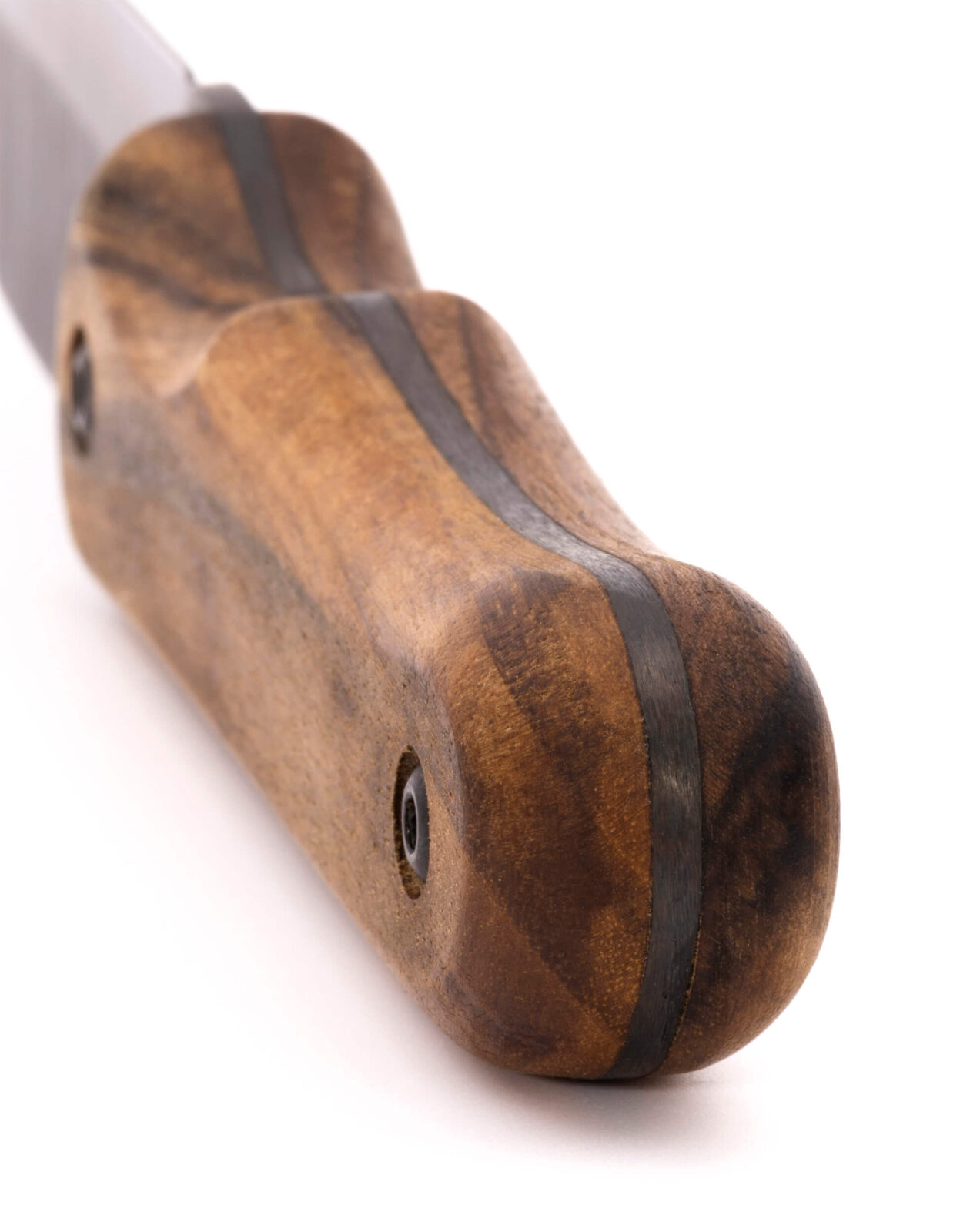 Bushcraft-Messer RK-5 — 9,5 cm brünierte Klinge aus Federstahl (65G), stabilisierter Nussbaumgriff, Lederscheide Bushcraft-Messer RK-5 — 9,5 cm brünierte Klinge aus Federstahl (65G), stabilisierter Nussbaumgriff, Lederscheide