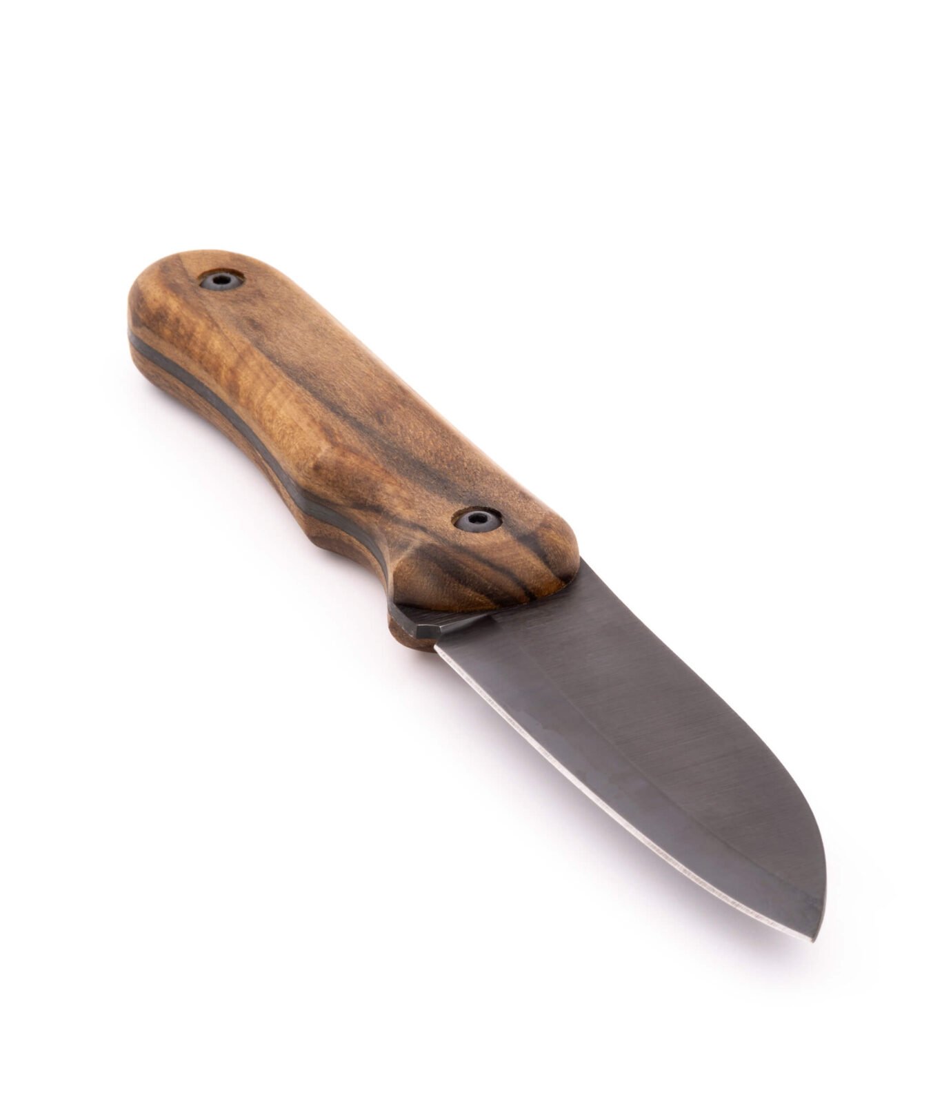 Bushcraft-Messer RK-5 — 9,5 cm brünierte Klinge aus Federstahl (65G), stabilisierter Nussbaumgriff, Lederscheide Bushcraft-Messer RK-5 — 9,5 cm brünierte Klinge aus Federstahl (65G), stabilisierter Nussbaumgriff, Lederscheide