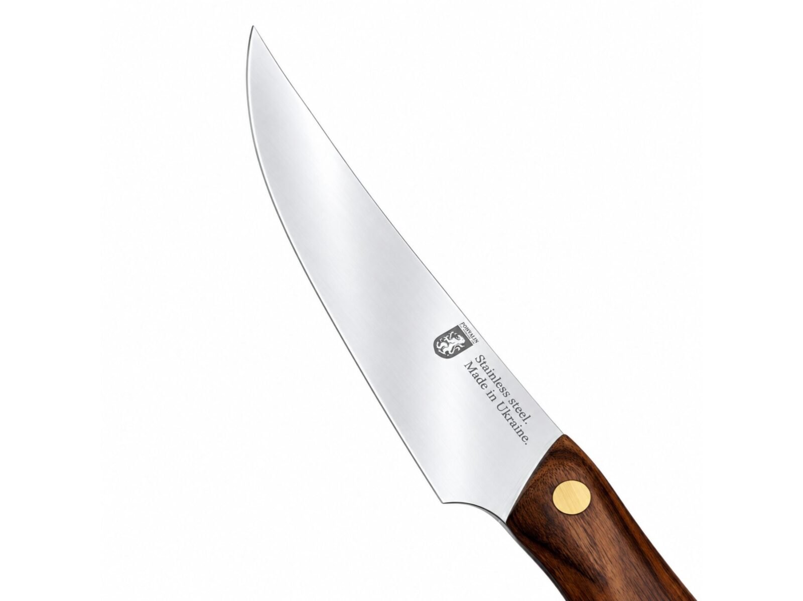 Filetiermesser F1 – flexible 14 cm Klinge aus rostfreiem Stahl, Griff aus dunklem Nussbaum Glänzend polierte, flexible Klinge des Filetiermessers F1 mit feiner Spitze