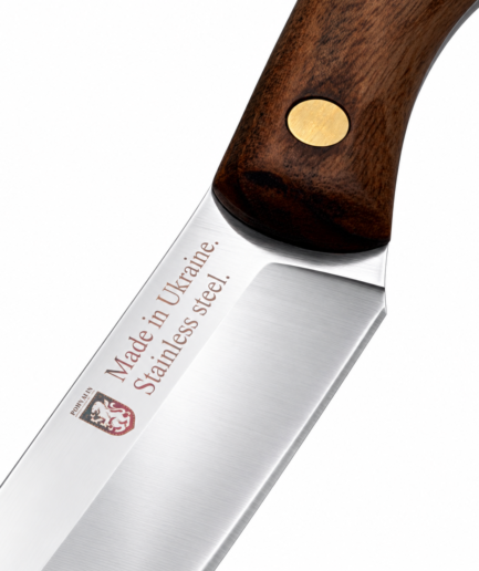 Gemüsemesser R2 – rostfreie 11,5 cm Klinge, Griff aus dunklem Nussbaum Gemüsemesser R2 mit geschwungenem Nussbaumgriff und 11 cm Klinge, Gesamtansicht
