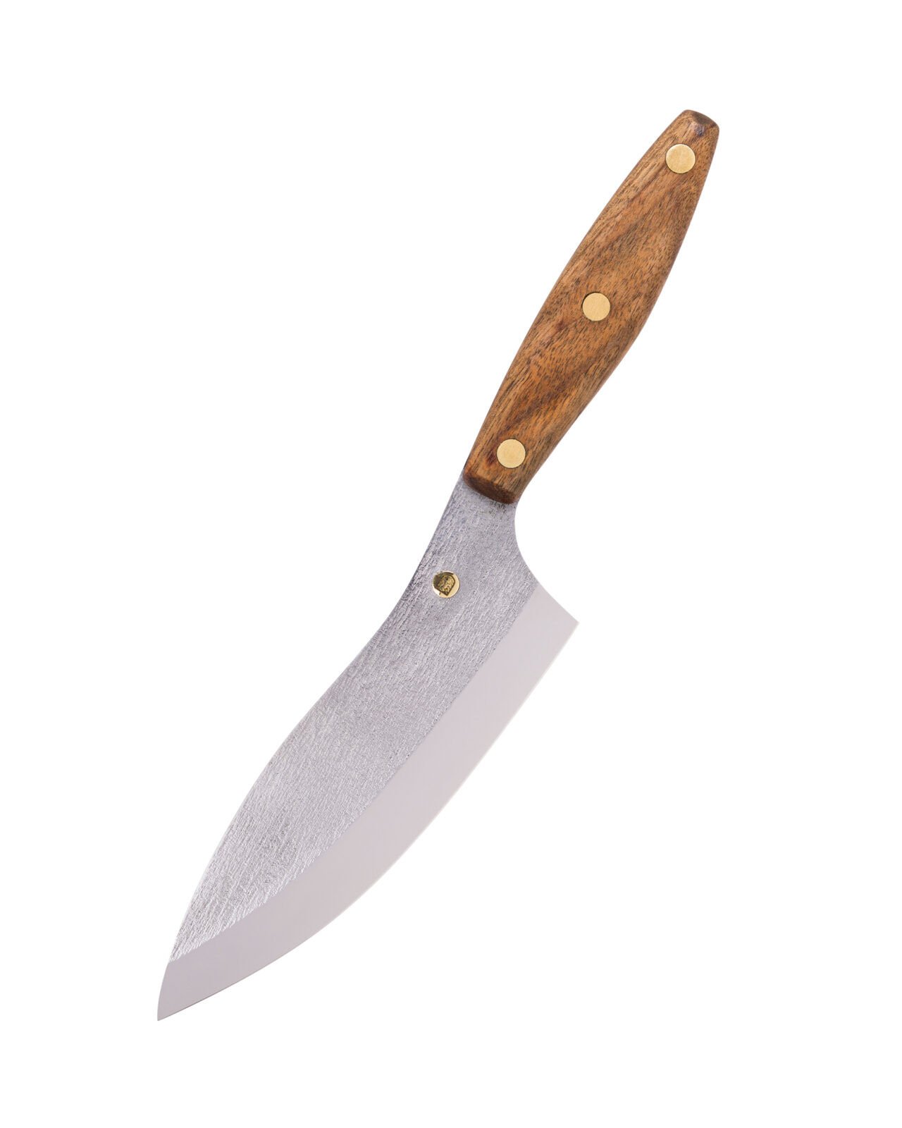 Küchenmesser S4 — 15,5 cm Klinge aus Kohlenstoffstahl (X12MF), Nussbaumgriff, handgefertigt Küchenmesser S4 — 15,5 cm Klinge aus Kohlenstoffstahl (X12MF), Nussbaumgriff, handgefertigt