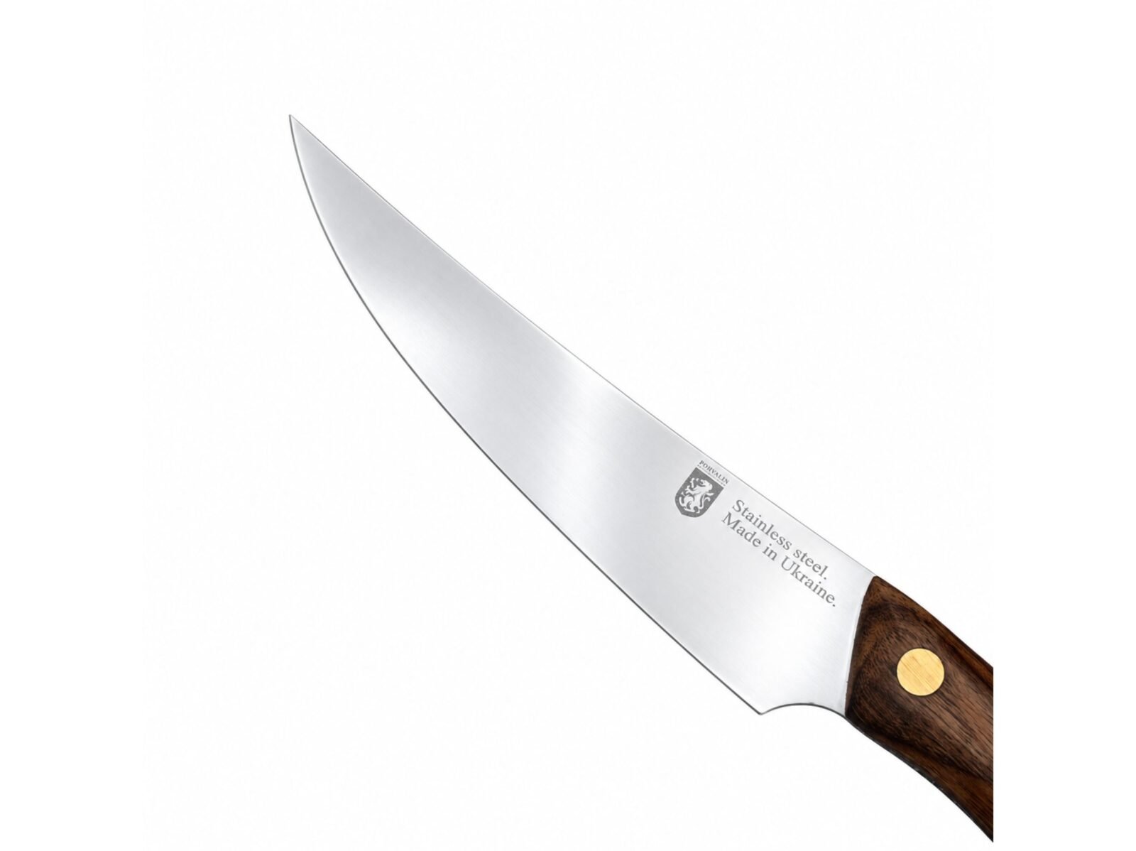 Filetiermesser F1 – flexible 14 cm Klinge aus rostfreiem Stahl, Griff aus dunklem Nussbaum Griff des Filetiermessers F1 aus dunklem Nussbaum mit Messingnieten