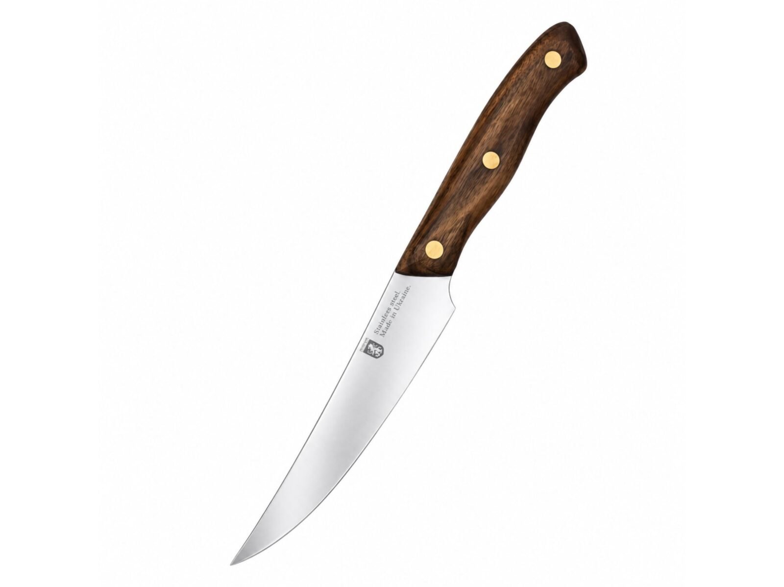 Filetiermesser F1 – flexible 14 cm Klinge aus rostfreiem Stahl, Griff aus dunklem Nussbaum Filetiermesser F1 schräg von oben, Klinge 14 cm, Griff 13 cm