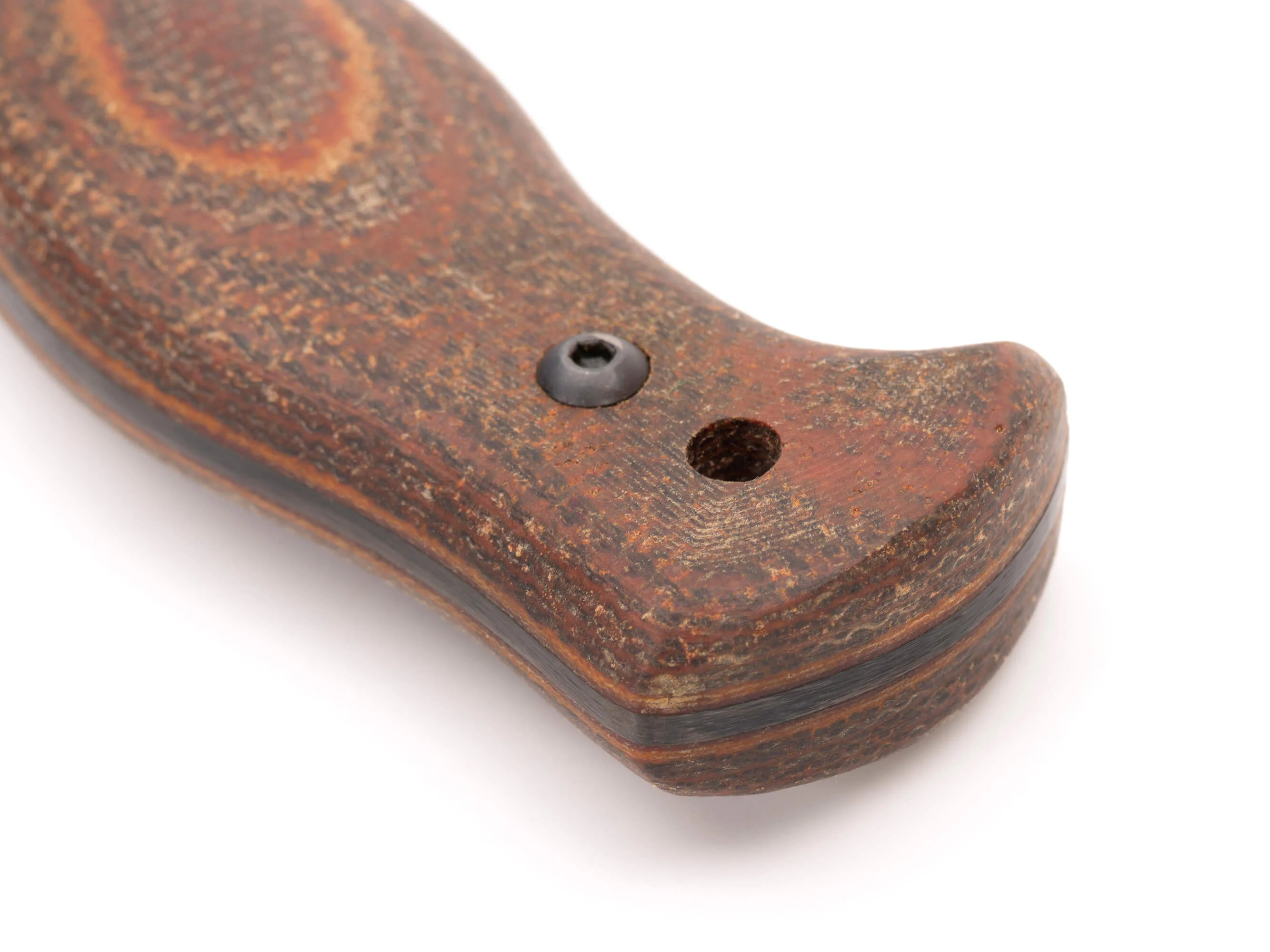 Handgeschmiedetes Bushcraft-Messer RK-8 mit Textolit-Griff — geschwärzte Klinge aus 65G-Kohlenstoffstahl, Lederscheide Handgeschmiedetes Bushcraft-Messer RK-8 mit Textolit-Griff — geschwärzte Klinge aus 65G-Kohlenstoffstahl, Lederscheide