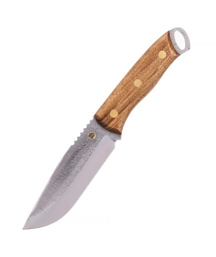 Handgeschmiedetes Bushcraft-Messer RK-4 mit Lederscheide — Klinge aus X12MF-Carbonstahl, Griff aus massivem Nussbaum